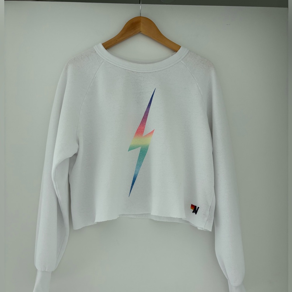 Aviator Nation Rainbow Bolt Sweatshirt | Cropped Silhouette |  Size Large